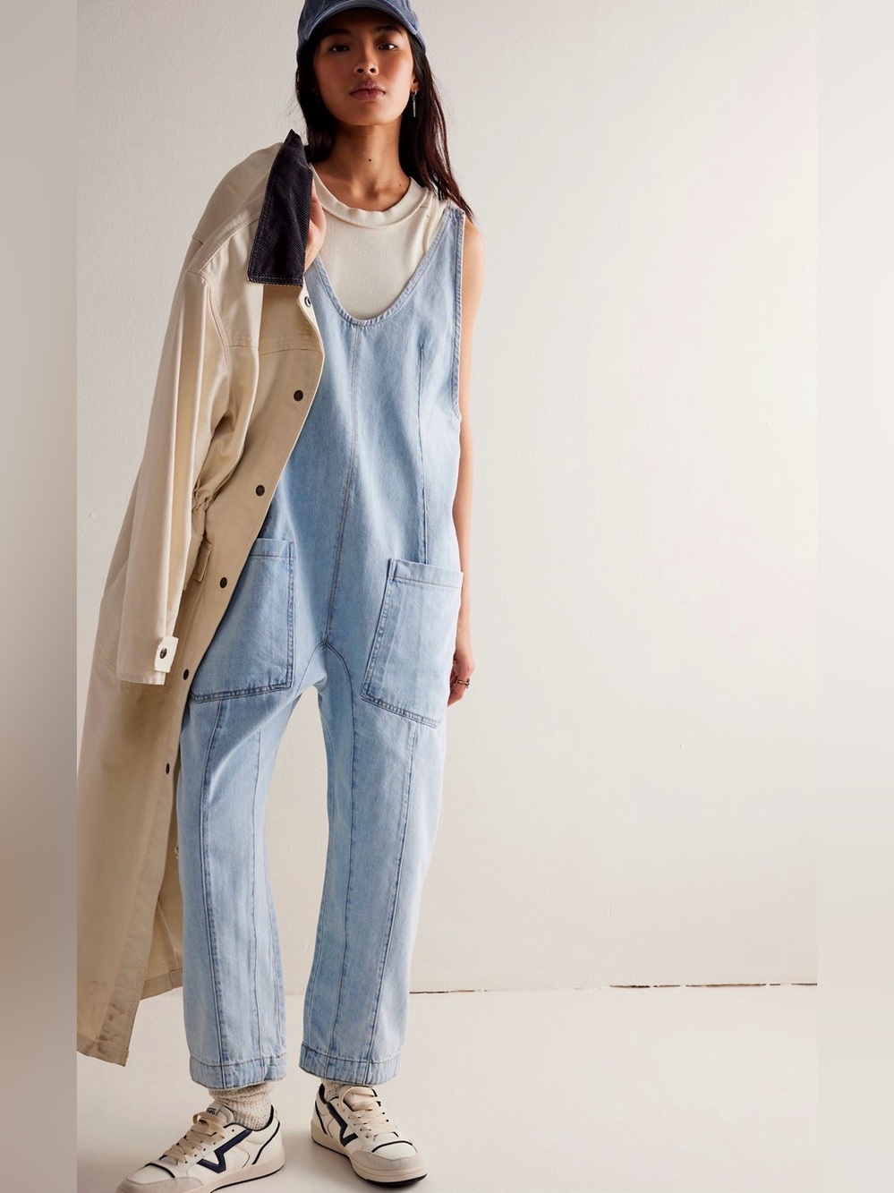 Free People High Roller Denim Jumpsuit